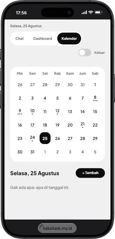 HakaiTask dashboard on a phone showing the all-clear state after two tasks were finished for the day.